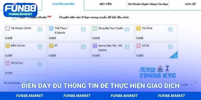 Điền đầy đủ thông tin để thực hiện giao dịch