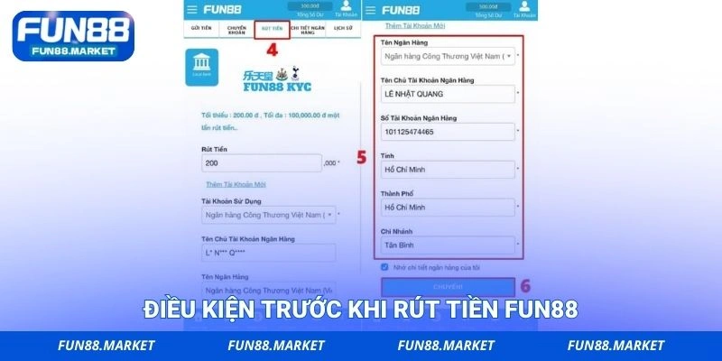 Điều kiện trước khi rút tiền FUN88